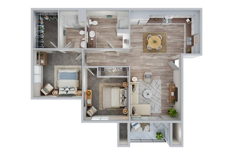 Floor plan for 2 beds, 2 baths, 895 sqft